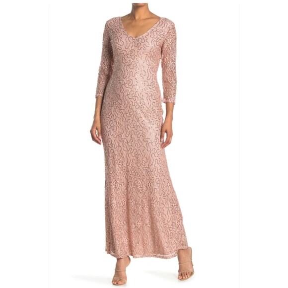 Marina Sequined Lace Gown Blush Baby pink Feminine Mother of the bride Glamorous - Picture 1 of 13